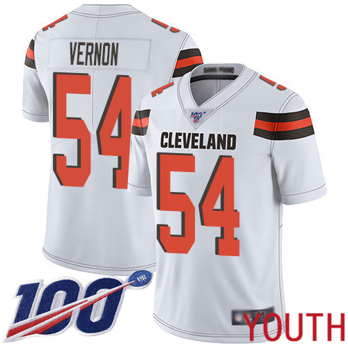 Cleveland Browns Olivier Vernon Youth White Limited Jersey #54 NFL Football Road 100th Season Vapor Untouchable->youth nfl jersey->Youth Jersey
